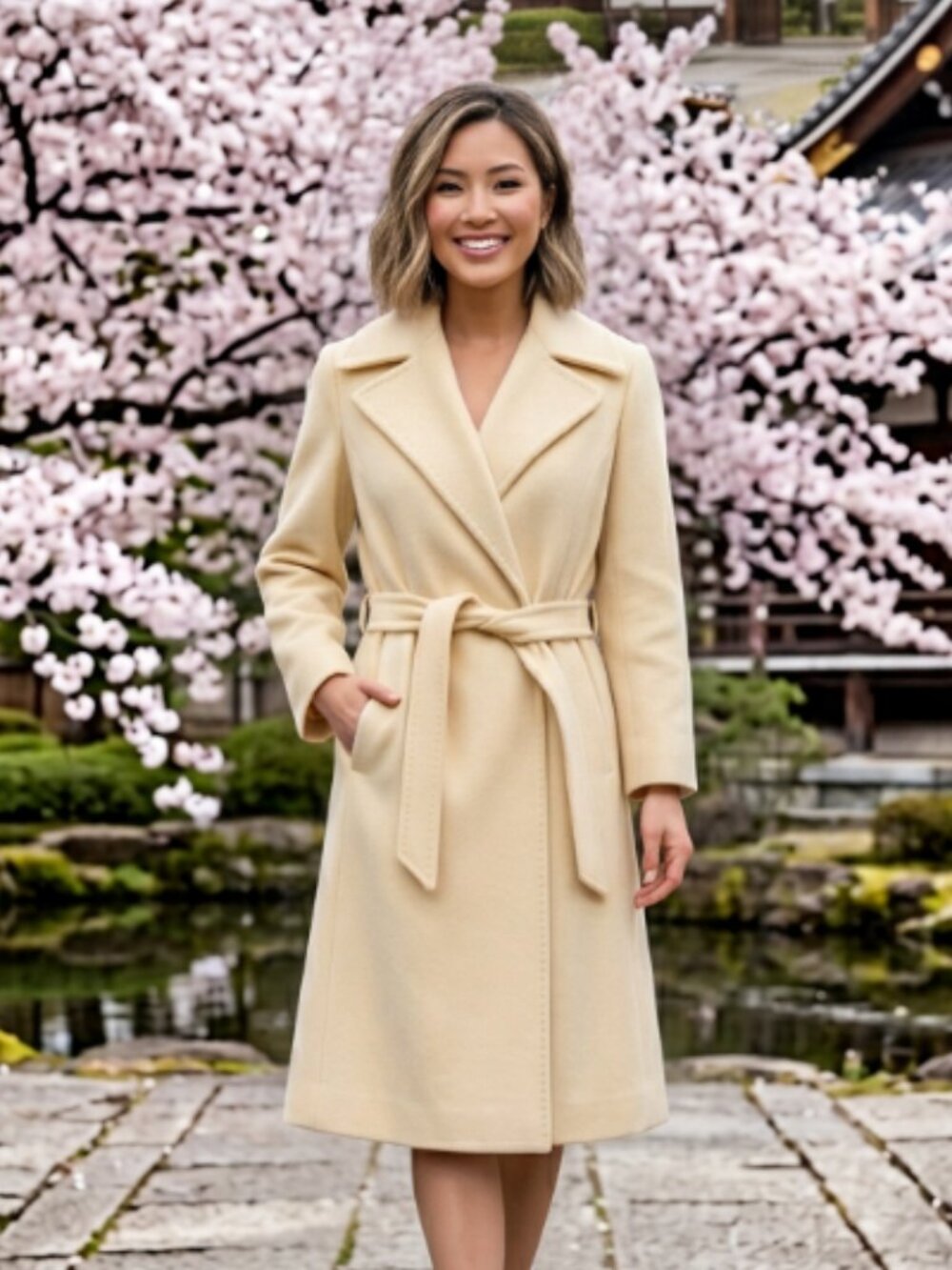 Vtg 70s Town & Country 100% Cashmere Ivory Cream Belted Womens Coat